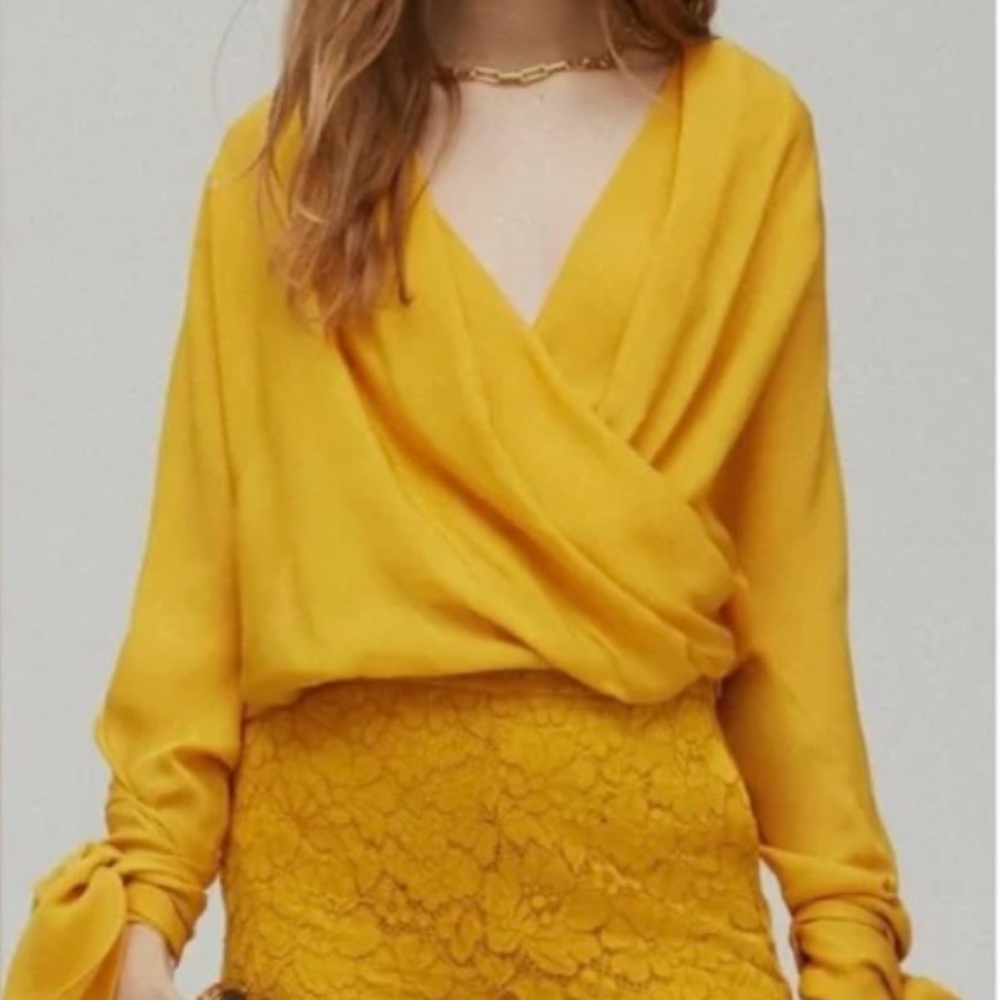 Carolina Herrera Vibrant Yellow Wrap Blouse